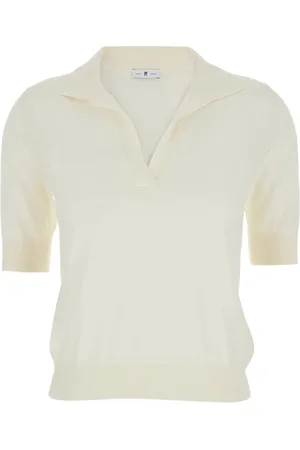PT Torino Femme, Pulls, Blanc, Taille: 40 FR Pull Polo en Laine Blanc