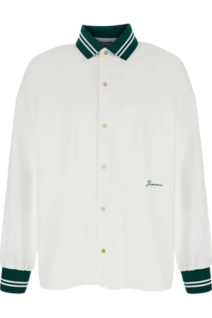 Jacquemus Homme, Chemises, Blanc, Taille: S Chemise Baseball Blanche avec Logo Brodé