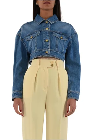 Elisabetta Franchi Femme, Vestes, Bleu, Taille: 40 FR Veste en denim coupée avec surpiqûres tabac