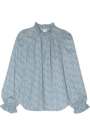 Apof Femme, Blouses et Chemises, Bleu, Taille: 36 FR Chemisier Annabella avec des fleurs en Liberty Fabric