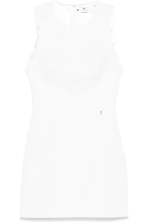 Elisabetta Franchi Femme, Robes, Blanc, Taille: 42 FR Robe Blanche avec Col Rond et Détails de Pli