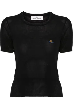 Vivienne Westwood Femme, Tops, Noir, Taille: 40 FR Noir Logo Orb Col Rond