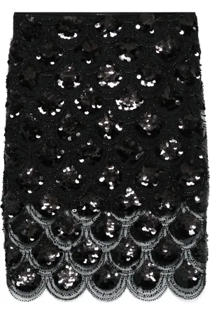 ROTATE Femme, Jupes, Noir, Taille: 38 FR Jupe Noire à Paillettes Longueur Midi