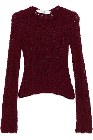Séfr Femme, Pulls, Rouge, Taille: 38 FR Burgundy Crew Neck Sweater