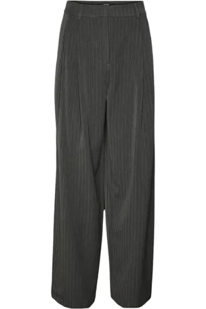 VERO MODA Femme, Pantalons, Gris, Taille: 40 FR Pinstripe Wide Leg Pantalons