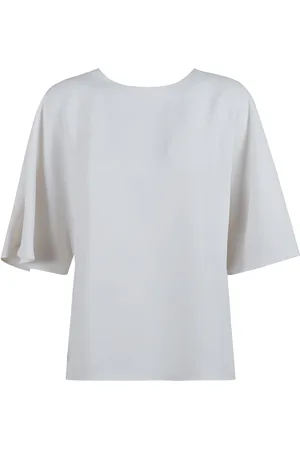 P.A.R.O.S.H. Femme, Blouses et Chemises, Blanc, Taille: 44 FR Chemisier en Satin Bleu à Manches Courtes