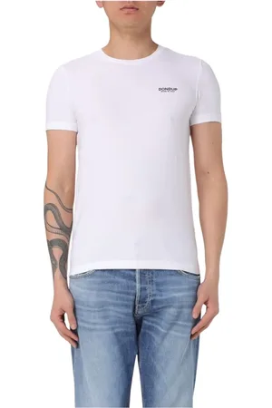 Dondup Homme, Tops, Blanc, Taille: 2XL T-shirt en jersey de coton stretch avec logo poitrine