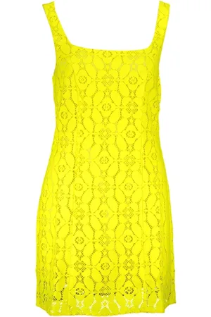 Desigual Femme, Robes, Jaune, Taille: 42 FR Robe Jaune Sans Manches Col Carré