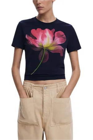 Desigual Femme, Tops, Bleu, Taille: 38 FR T-shirt imprimé bleu