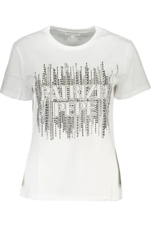 Patrizia Pepe Femme, Tops, Blanc, Taille: 38 FR T-shirt Manches Courtes Blanc Femme Logo Contrasté