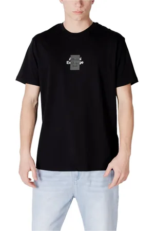 Armani Exchange Homme, Tops, Noir, Taille: 2XL T-shirt Noir Imprimé Col Rond