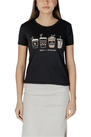 JACQUELINE DE YONG Femme, Tops, Noir, Taille: 38 FR T-shirt en Coton Imprimé Col Rond Noir