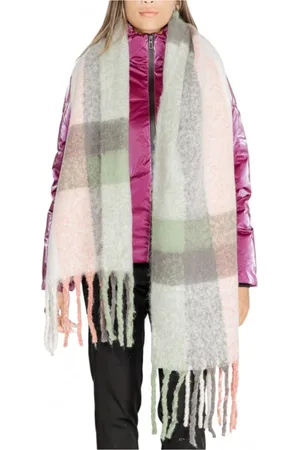 ONLY Femme, Accessoires, Multicolore, Taille: ONE Size Écharpe Grise à Carreaux à Franges