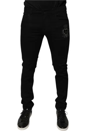 Dolce & Gabbana Homme, Pantalons, Noir, Taille: M Jean Skinny Noir avec Logo Crown
