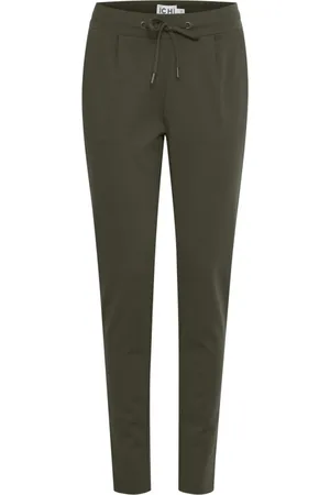 Ichi Femme, Pantalons, Vert, Taille: 46 FR Pantalon vert à lacets et poches arrière