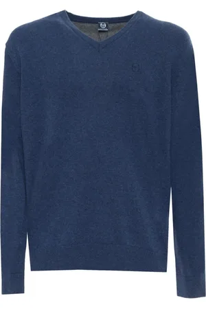 Sergio Tacchini Homme, Pulls, Bleu, Taille: 2XL Pull en Laine à Col en V avec Bords Côtelés et Logo Visible
