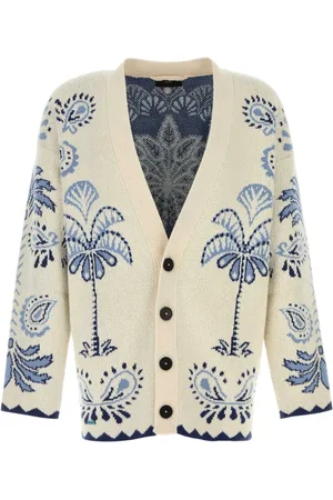 Alanui Homme, Pulls, Bleu, Taille: L Cardigan en mélange de laine brodé