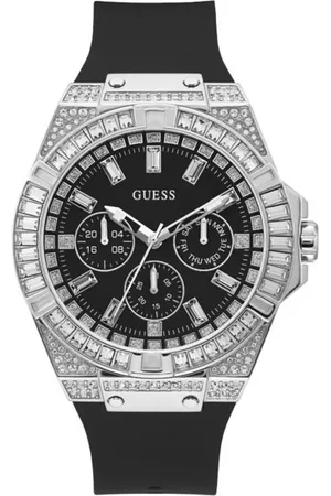 Guess Homme, Accessoires, Noir, Taille: ONE Size Montre Analogique en Silicone Noir Moderne
