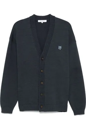 Maison Kitsuné Homme, Pulls, Bleu, Taille: S Pull bleu col en V avec boutons
