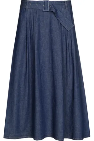Marie Méro Femme, Jupes, Bleu, Taille: 44 FR Jupe en Jeans à Taille Plissée Longueur Mollet