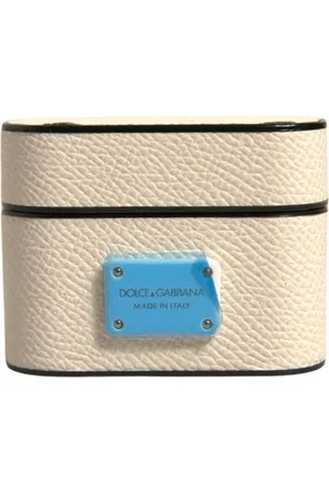 Dolce & Gabbana Homme, Accessoires, Blanc, Taille: ONE Size Étui AirPods en Cuir Blanc avec Logo