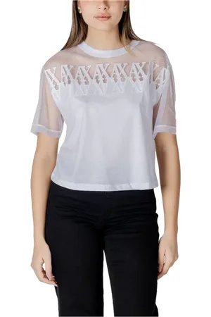 Armani Exchange Femme, Blouses et Chemises, Blanc, Taille: 36 FR T-shirt Blanc en Coton pour Femmes