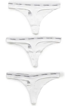Calvin Klein Femme, Sous-vêtements, Blanc, Taille: 42 FR String en coton imprimé 3 pièces