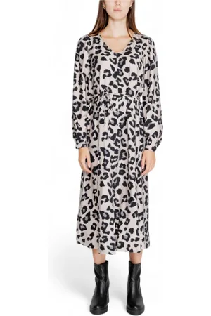 JACQUELINE DE YONG Femme, Robes, Multicolore, Taille: 38 FR Robe Midi Léopard à Col en V