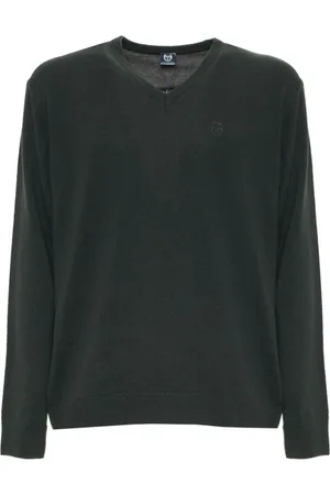 Sergio Tacchini Homme, Pulls, Vert, Taille: M Pull en Laine à Col en V avec Logo Visible et Bords Côtelés