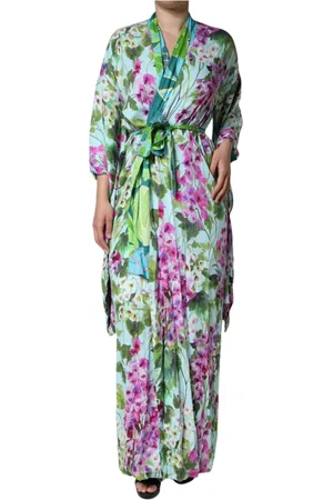 Dolce & Gabbana Femme, Vêtements de nuit et de détente, Multicolore, Taille: 38 FR Robe portefeuille en soie florale avec ceinture