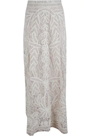 P.A.R.O.S.H. Femme, Jupes, , Taille: 38 FR Jupe Longue en Dentelle Ecru
