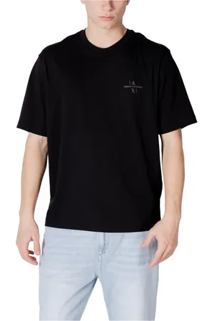 Armani Exchange Homme, Tops, Noir, Taille: L T-shirt en Coton Noir Col Rond