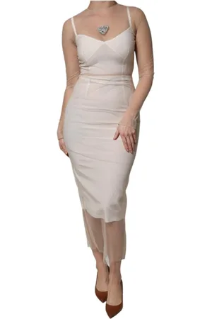 Dolce & Gabbana Femme, Robes, Blanc, Taille: 36 FR Robe Midi Bustier en Tulle Transparent