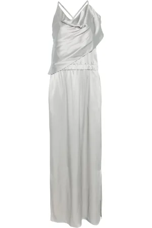 Giorgio Armani Femme, Robes, Blanc, Taille: 38 FR Robe Longue en Soie Grise avec Col en V