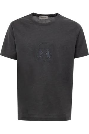 corneliani Homme, Tops, Gris, Taille: L T-shirt en Coton Minimaliste avec Imprimé Central