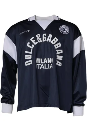 Dolce & Gabbana Homme, Tops, Bleu, Taille: M Pull à Col Bleu & Blanc