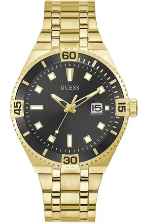 Guess Homme, Accessoires, Jaune, Taille: ONE Size Montre Analogique en Acier Inoxydable Doré à Quartz