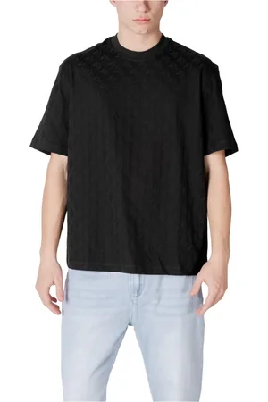 Armani Exchange Homme, Tops, Noir, Taille: XS T-shirt en Coton Noir avec Col Rond
