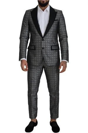 Dolce & Gabbana Homme, Costumes, Gris, Taille: L Élégant Costume Slim Fit Argent à Motifs