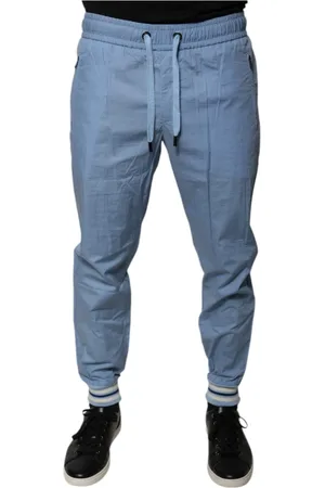 Dolce & Gabbana Homme, Pantalons, Bleu, Taille: S Jogger Pantalons de survêtement en Coton Bleu avec Cordon