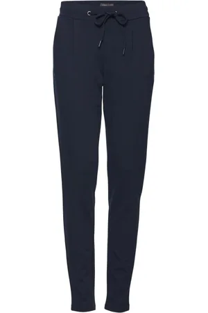 Ichi Femme, Pantalons, Bleu, Taille: 46 FR Pantalon bleu à lacets avec poches arrière