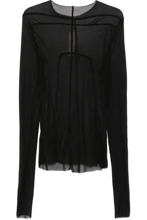 Rick Owens Homme, Tops, Noir, Taille: L T-shirt Noir Col Rond Manches Longues