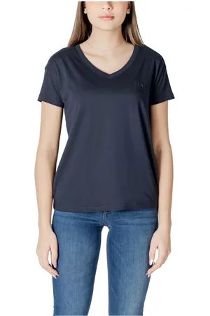 Armani Exchange Femme, Tops, Bleu, Taille: 36 FR T-shirt en coton bleu à col en V