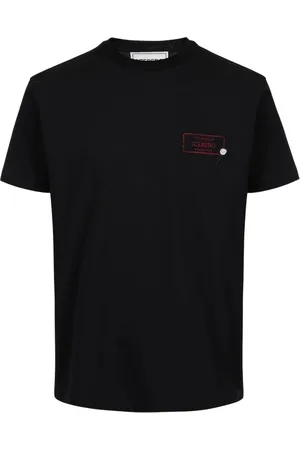 Iceberg Homme, Tops, Noir, Taille: M T-shirt noir en coton stretch ajusté avec impression de coquelicots