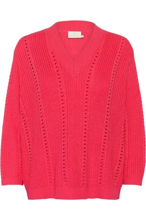 Kaffe Femme, Pulls, Rose, Taille: 44 FR Pull en Tricot Framboise avec Manches Courtes