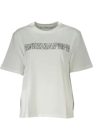 Patrizia Pepe Femme, Tops, Blanc, Taille: 42 FR T-shirt Blanc Élégant avec Détails Strass