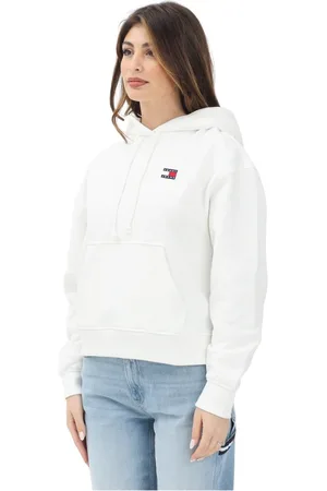 Tommy Hilfiger Femme, Sweatshirts et sweats à capuche, Blanc, Taille: 40 FR Sweat à capuche blanc style rétro