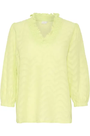 Kaffe Femme, Blouses et Chemises, Vert, Taille: 44 FR Chemisier Vert avec Manches ¾