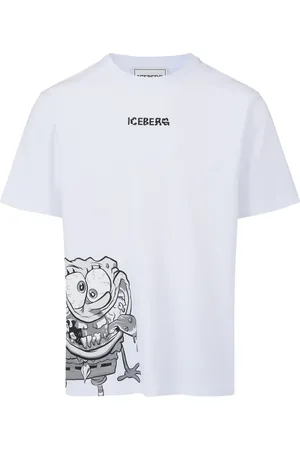 Iceberg Homme, Tops, Blanc, Taille: L T-shirt blanc coupe droite avec impression SpongeBob en jersey