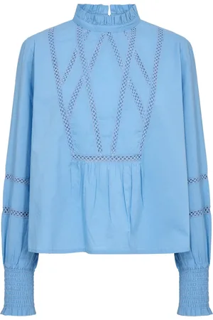 Part Two Femme, Blouses et Chemises, Bleu, Taille: 36 FR Chemisier Bleu Féminin avec Poignets Smock